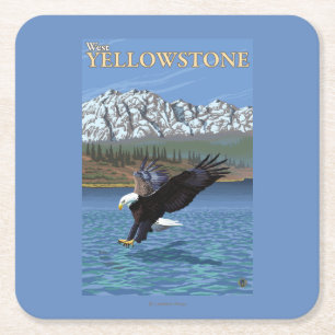Dessous De Verre Carré Eagle chauve plongeant - Yellowstone occidental,