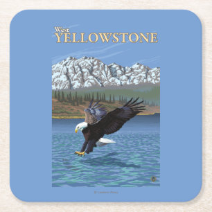 Dessous De Verre Carré Eagle chauve plongeant - Yellowstone occidental,