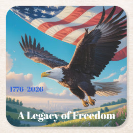 Dessous De Verre Carré Eagle & Drapeau USA 250 Ans Fête
