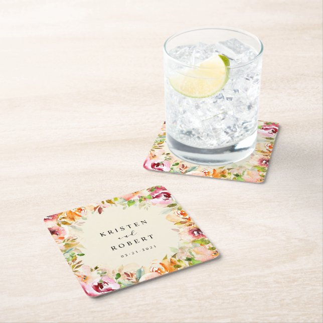 Dessous De Verre Carré Eau Jardin Mariage Floral (En situation)