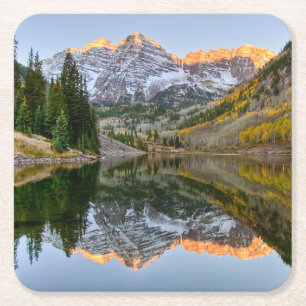 Dessous De Verre Carré Eau   Maroon Bells Lake Aspen Trees