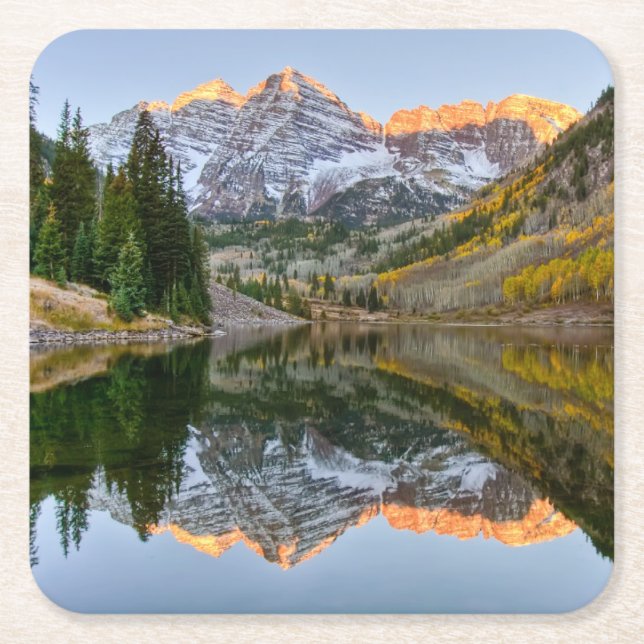 Dessous De Verre Carré Eau | Maroon Bells Lake Aspen Trees (Devant)