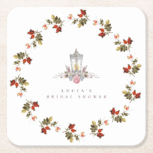 Dessous De Verre Carré Échantillon Rustique Floral Roses et Lanterne pour