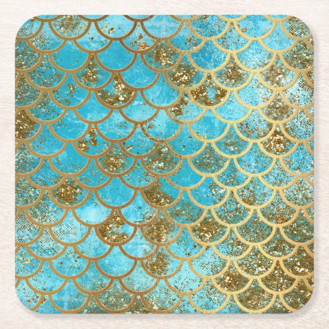 Dessous De Verre Carré Échelles de poissons turquoises iridescentes de (Devant)