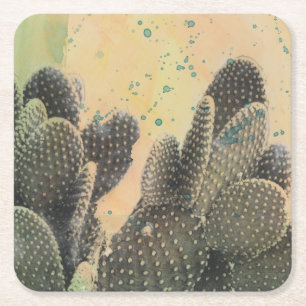 Dessous De Verre Carré Éclaboussure verte du cactus   de désert