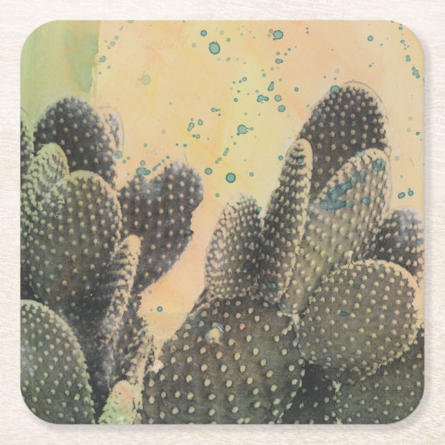 Dessous De Verre Carré Éclaboussure verte du cactus | de désert (Devant)