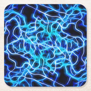 Dessous De Verre Carré Éclair électrique néon bleu Tesla Coil