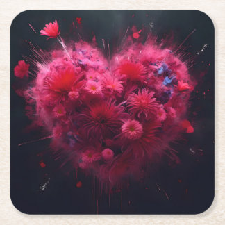 Dessous De Verre Carré Éclatement du coeur rose