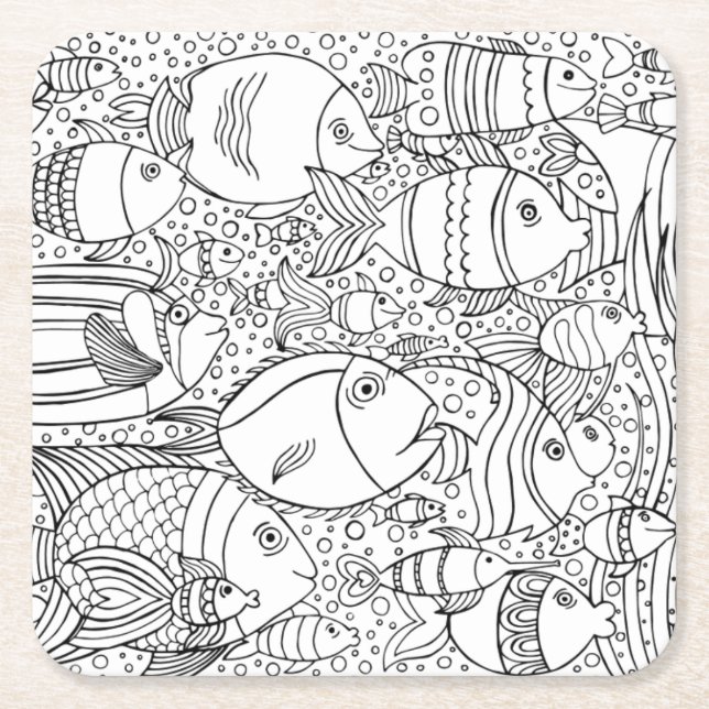 Dessous De Verre Carré École inspirée des poissons (Devant)