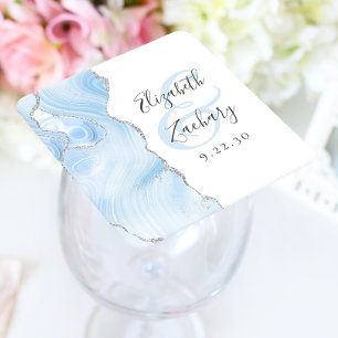 Dessous De Verre Carré Écriture de géode d'agate bébé bleu argent mariage