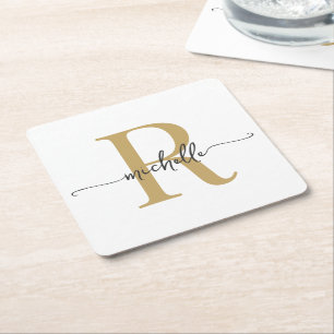 Dessous De Verre Carré Écriture de nom de monogramme élégant moderne en o