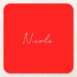Dessous De Verre Carré Écriture manuscrite Nom élégant Rouge Blanc Couleu