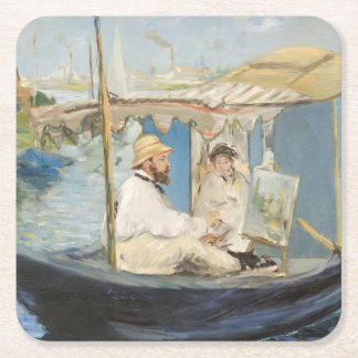 Dessous De Verre Carré Edouard Manet - Monet Peinture sur son Studio Boat