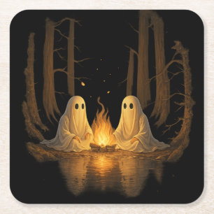 Dessous De Verre Carré Éffrayant Feu de Feu de Feu de nuit Art - Hallowee