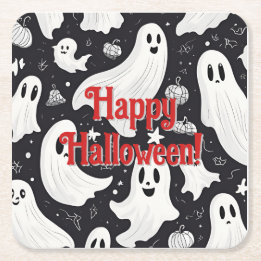 Dessous De Verre Carré Éffrayant Ghost Halloween noir blanc