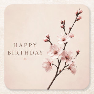 Dessous De Verre Carré Élégance de la Fête d'Anniversaire sous les Fleurs