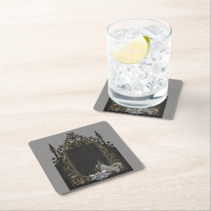 Dessous De Verre Carré Elégance en argent et noir.