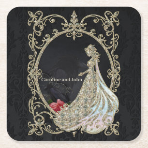 Dessous De Verre Carré Élégance en or et noir.
