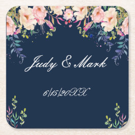 Dessous De Verre Carré Élégance moderne Mariage végétal rose