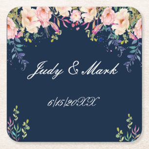 Dessous De Verre Carré Élégance moderne Mariage végétal rose