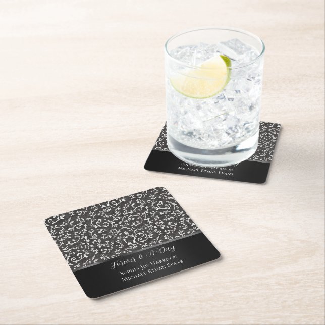 Dessous De Verre Carré Elegant Black White Abstract Wedding (En situation)