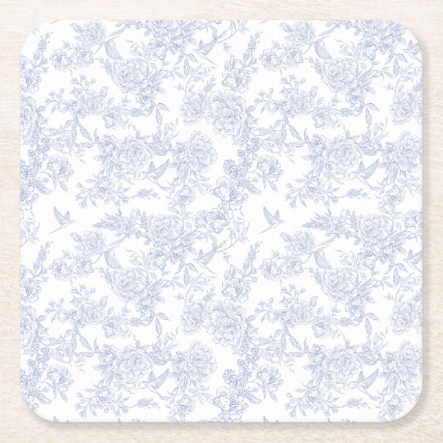 Dessous De Verre Carré Elégant bleu floral Toile française (Devant)