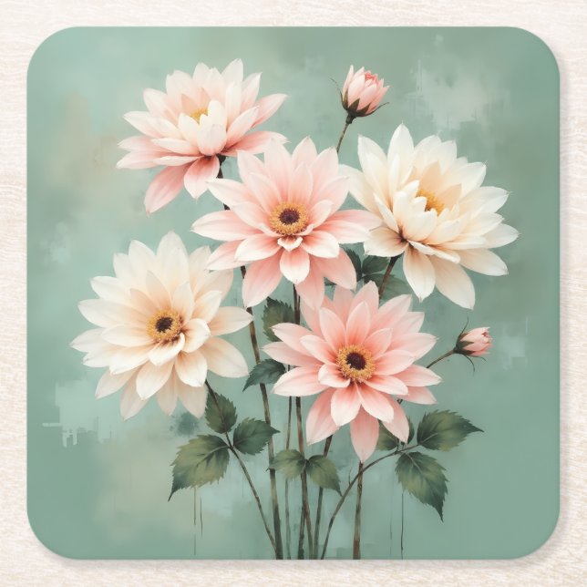Dessous De Verre Carré Elegant Blush Chrysanthemum Art (Devant)