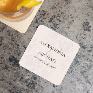 Dessous De Verre Carré Élégant Blush Floral Calligraphie Script Ampersand