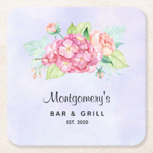 Dessous De Verre Carré Elégant Bouquet de fleurs rose