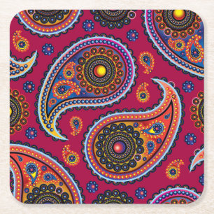 Dessous De Verre Carré Elégant Burgundy Paisley et Motif Mandala