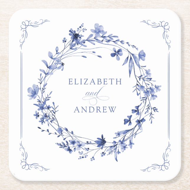 Dessous De Verre Carré Elegant Calligraphy Wreath Wedding Reception (Devant)
