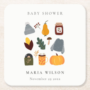 Dessous De Verre Carré Élégant Chaleureux Baby shower d'automne essentiel