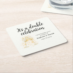 Dessous De Verre Carré Élégant Champagne Double Célébration
