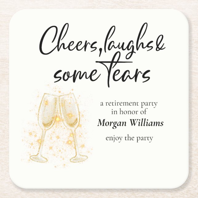 Dessous De Verre Carré Elégant Cheers Laughn Tears Retraite Party (Devant)