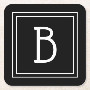 Dessous De Verre Carré Élégant Chic Monogramme Initiales Noir & Blanc