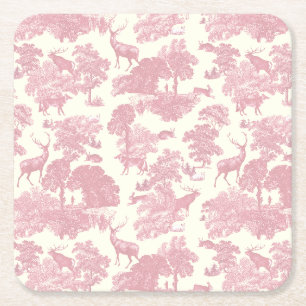 Dessous De Verre Carré Elégant Chic Rose Toile Cerf Boodland