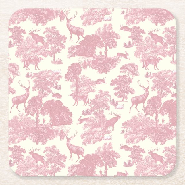 Dessous De Verre Carré Elégant Chic Rose Toile Cerf Boodland (Devant)
