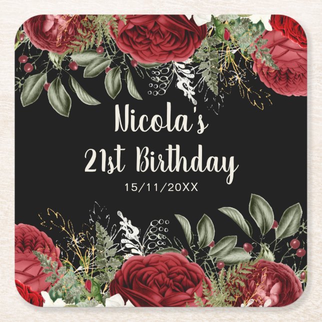 Dessous De Verre Carré Elegant Christmas Red Flowers Birthday Party (Devant)