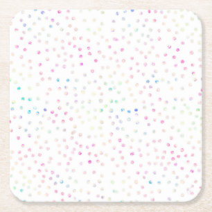 Dessous De Verre Carré Élégant Confetti Dots D'Iridescente Design Blanc