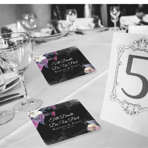 Dessous De Verre Carré Élégant crâne floral gothique noir violet mariage