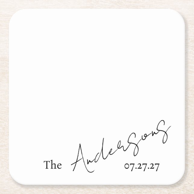 Dessous De Verre Carré Elegant Cursive Custom Text Simple Wedding (Devant)
