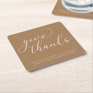 Dessous De Verre Carré Elégant Donner Merci White Script Thanksgiving