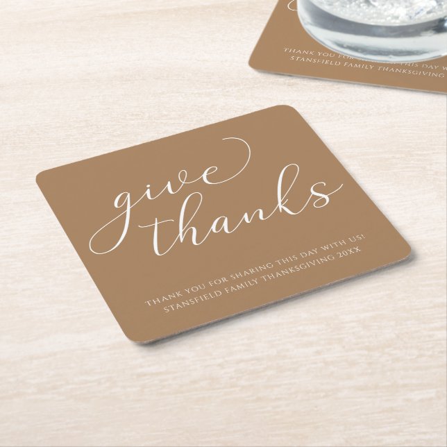 Dessous De Verre Carré Elégant Donner Merci White Script Thanksgiving (Incliné)