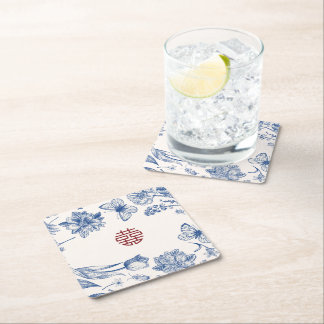Dessous De Verre Carré Élégant Double Xi Fleur Mariage Chinois