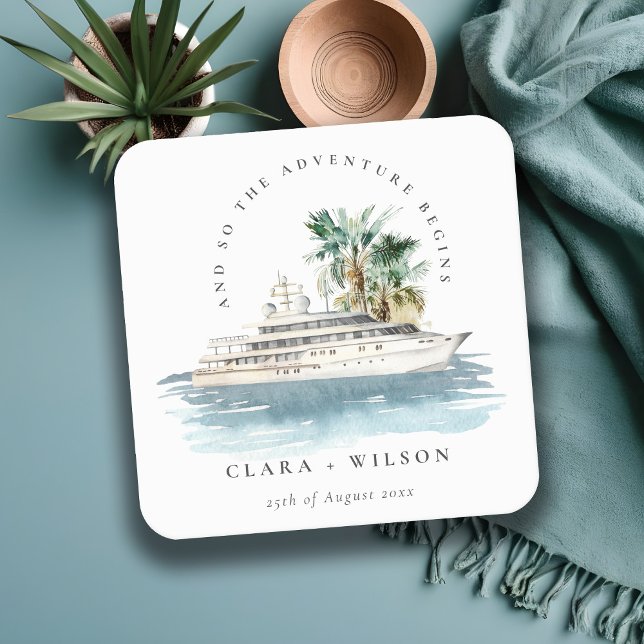 Dessous De Verre Carré Elégant Dusky Cruise Ship Palm Mariage marin (Créateur téléchargé)