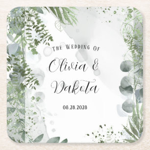 Dessous De Verre Carré Elégant Eucalyptus Verdure Mariage d'encre d'alcoo