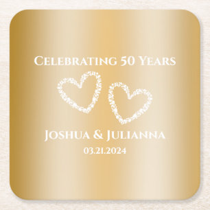 Dessous De Verre Carré Élégant Faux Gold 50e anniversaire Mariage sur mes