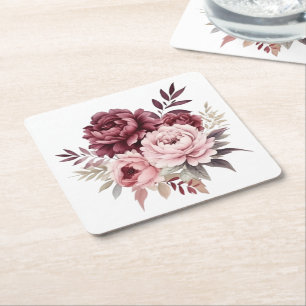 Dessous De Verre Carré Elégant Floral Aquarelle Peony Flowers Mariage
