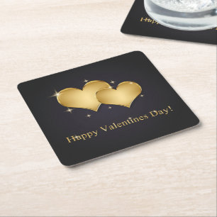 Dessous De Verre Carré Elégant Golden Hearts Nom - Saint-Valentin