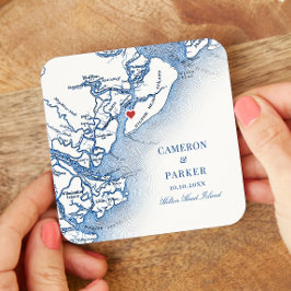 Dessous De Verre Carré Elégant Hilton Head Island Map Marine Blue Mariage